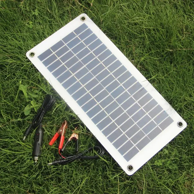 18V 10W Polycrystalline Solar Panel Charger Transparent Semi-flexible Solar Cell Mdule with Clips for 12V Battery  Charging