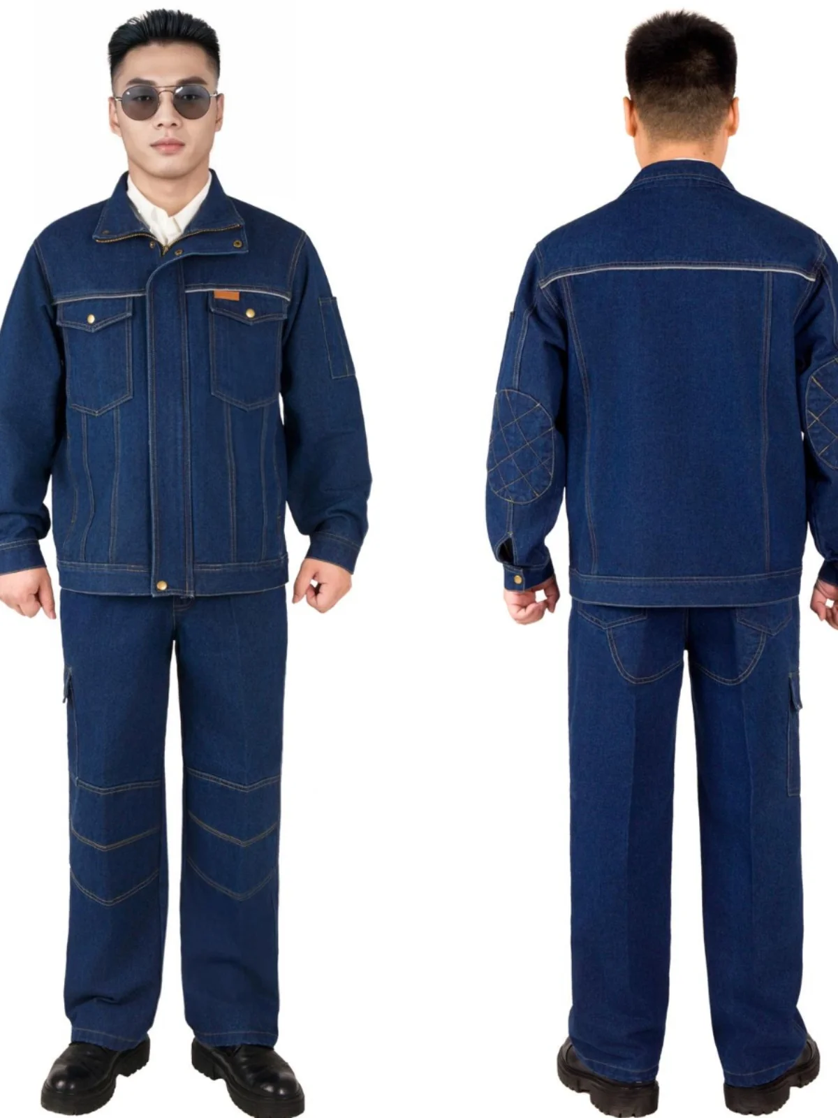 thiened-double-layer-pure-cotton-long-sve-workwear-patched-denim-overalls-anti-scald-wear-resistant-spring-autumn-set