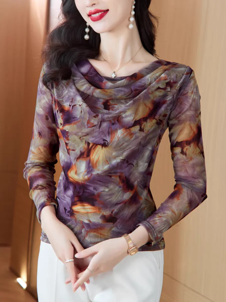 2024 Autumn Spring Tops New Fashion Slim Fit Mesh T Shirt Elastic Long Sleeve Casual Women T shirt
