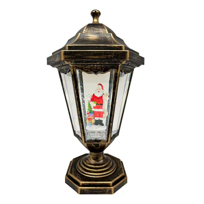 Lentera angin salju bercahaya Natal, hadiah liburan, hiasan meja, kotak musik, lampu LED bawaan, lampu malam bercahaya