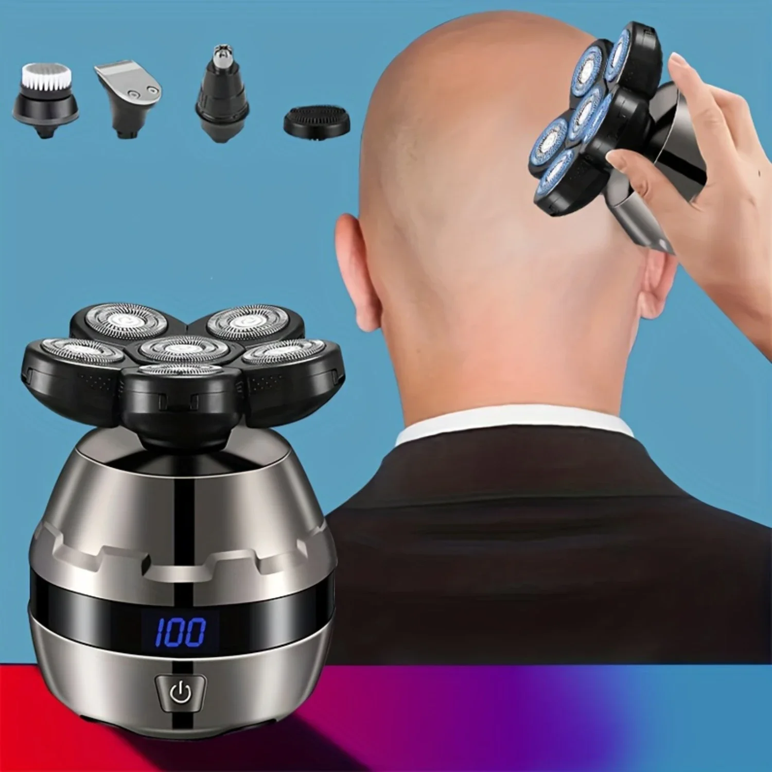 Bald Head Machine Shaver USB Hair Clipper Sideburns Cutter Display Shaving Water Wash