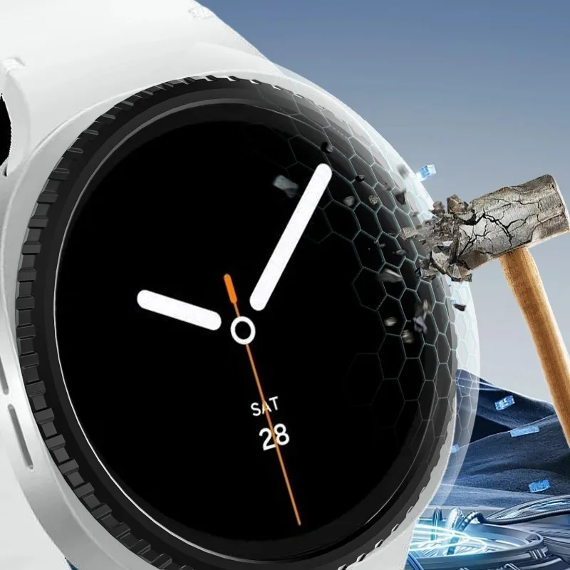 إطار معدني لساعة سامسونج جالاكسي 8 الكلاسيكية 46 ملم حافظة حلقية غطاء لاصق واقيات شاشة من الزجاج المقسى ملحقات Watch8