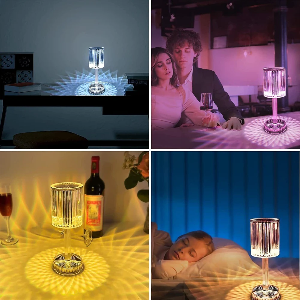 LED Acrylic Table Lamp Touch Remote Control Night Light USB Rechargeable Crystal Diamond Table Lamps Modern Style Bedside Lamp