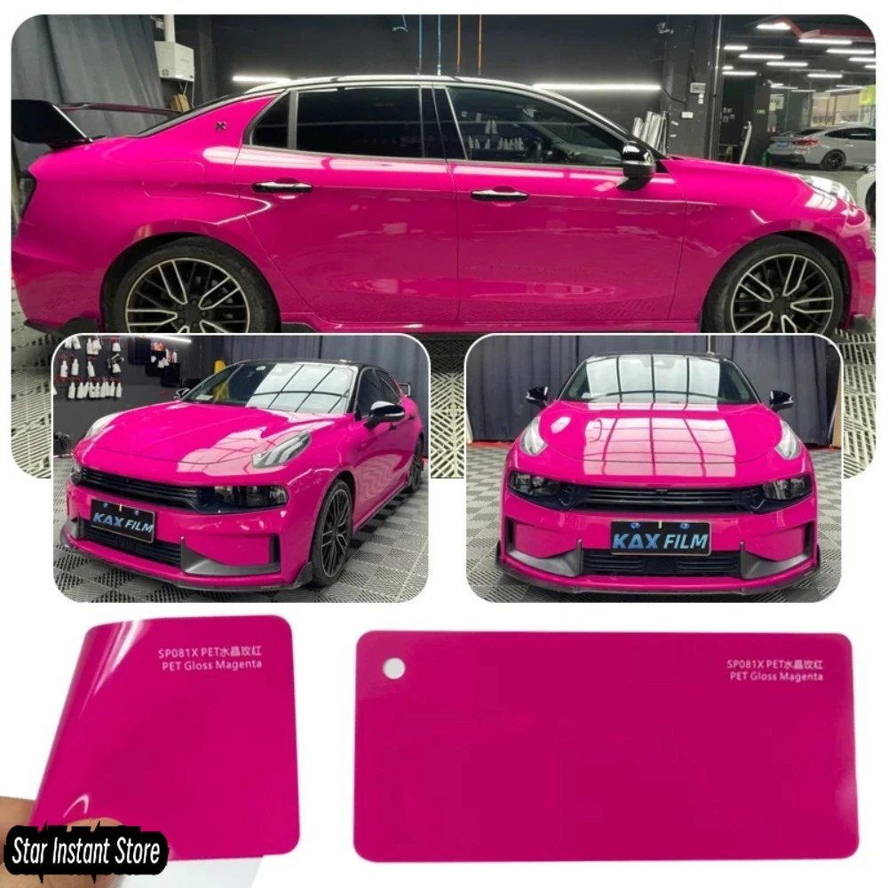 

Glossy Crystal Rose Red Vinyl Wrap 1.52x17m, PET Self Adhesive Car Film, Bubble Free Satin Auto Color Card
