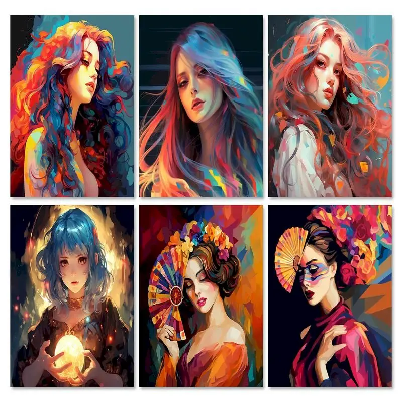 GATYZTORY Acrylic Painting By Numbers Handmade Girls And Flowers Diy Crafts Unique Gift Kill Time Decorative Painting Paint Kit