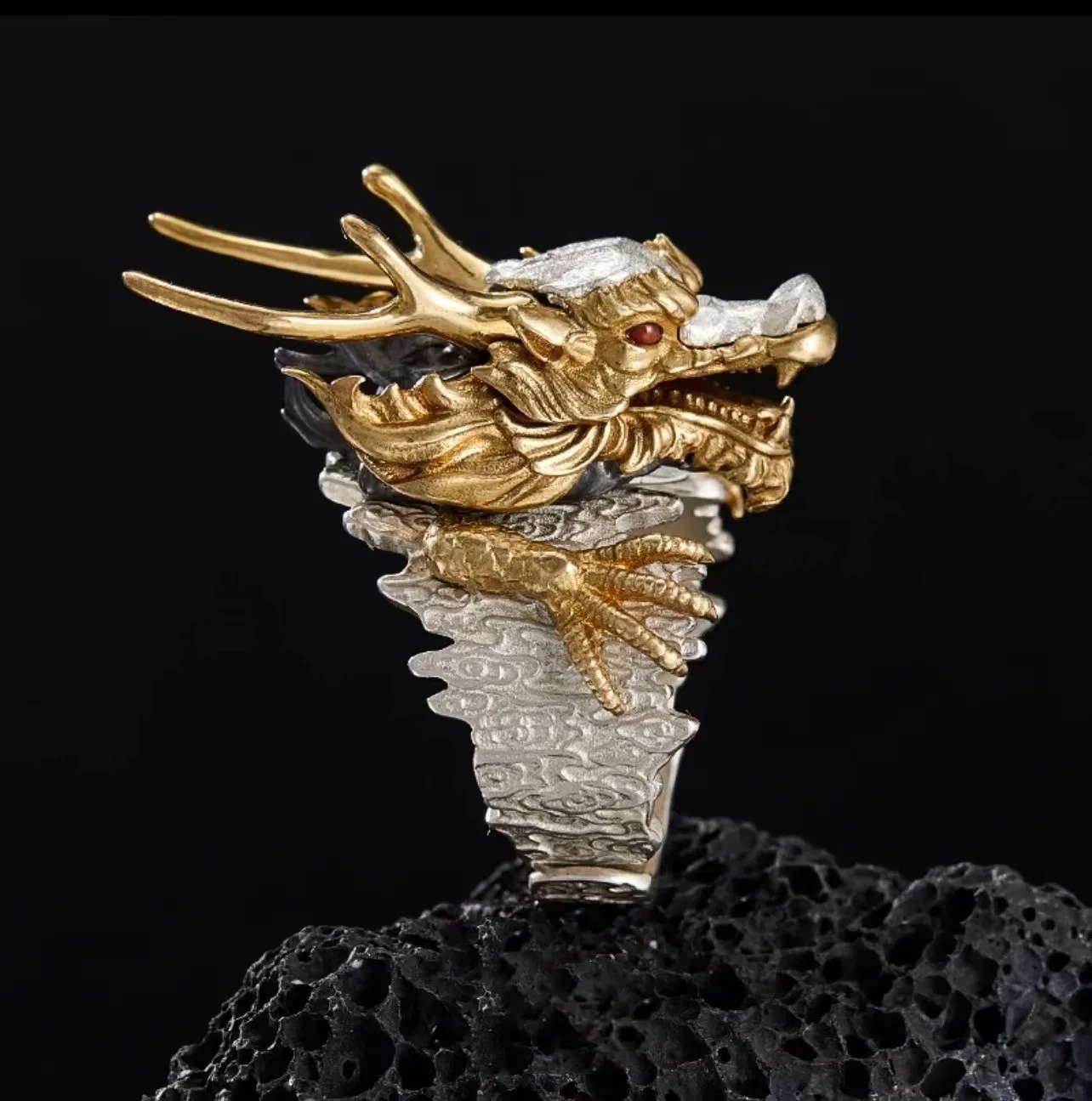 

Модное рельефное кольцо с драконом, мужские аксессуары на палец, регулируемое властное кольцо с изображением счастливого дракона, мужские ювелирные изделия