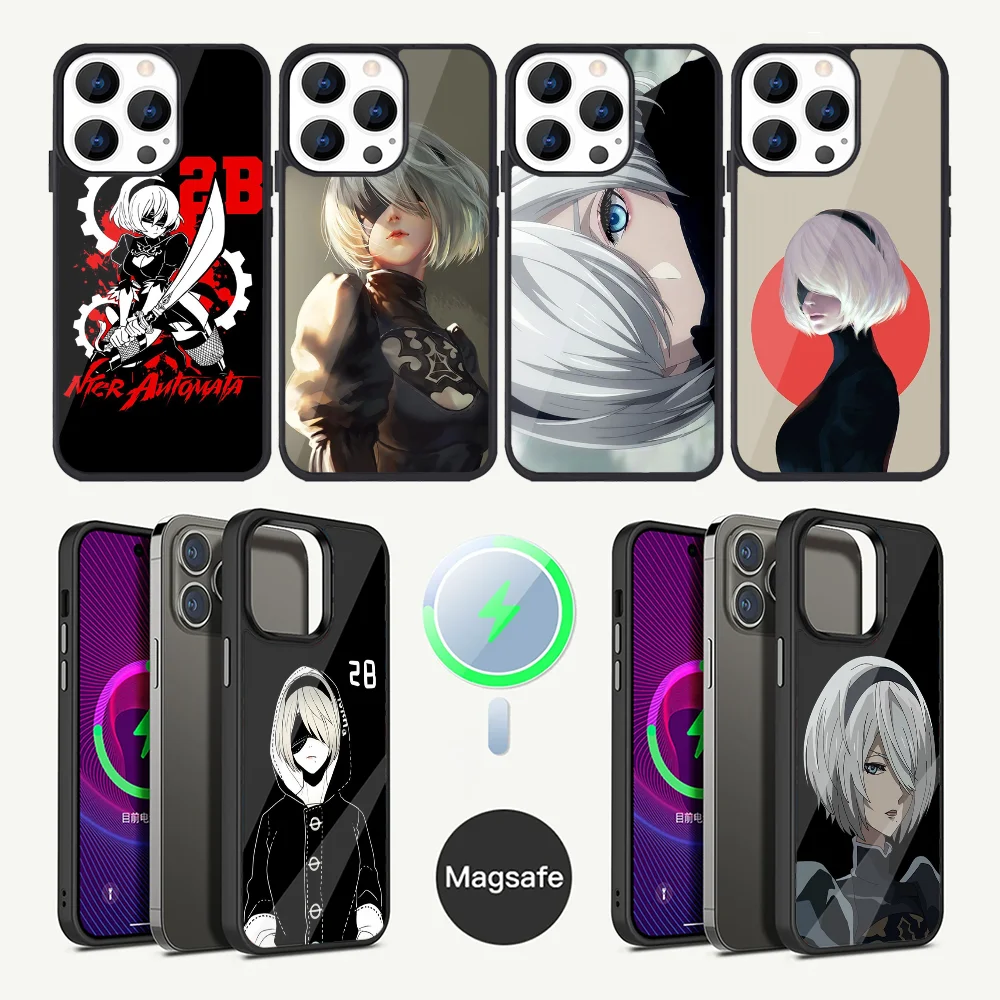 

game NieR Automata 2B Phone Case For iPhone 16,15,14,13,12,11,Plus,Pro,Max Mini Magsafe Magnetic Wireless Charging