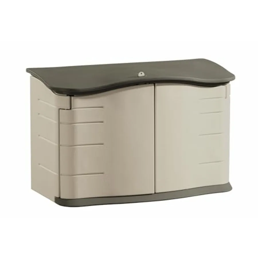 Caseta de Almacenamiento Horizontal Pequeña de Resina para Exteriores con Suelo, 4.5 x 3 Pies, Resistente a la Intemperie, Beige/Marrón, para Jardín, Piscina, Productos Químicos