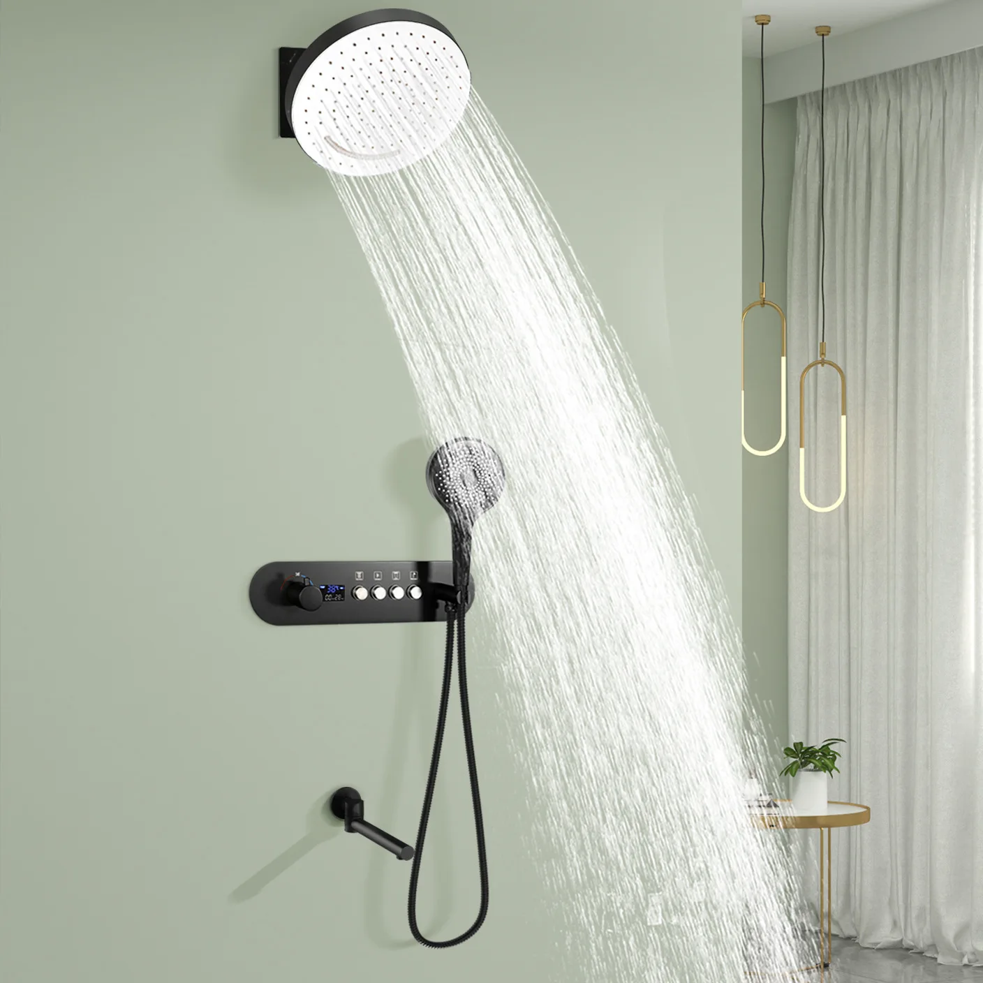 

Bathroom wall type 320 * 320mm concealed shower set, black digital thermostatic shower, full set with water outlet