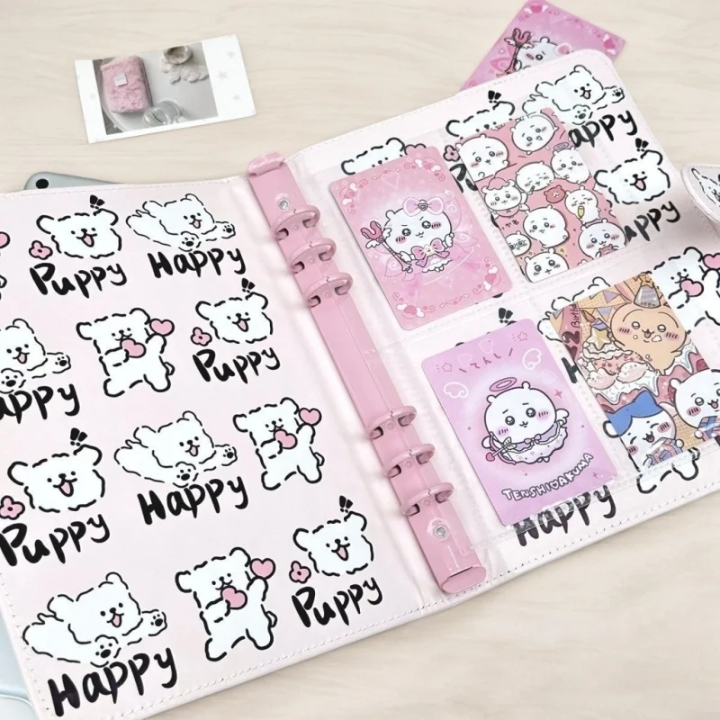 キュートなラインデザインの子犬型PUレザー製ルーズリーフフォトカードホルダーオーガナイザーバインダー、フォトカード、日記、ジャーナルアクセサリー（学生向け）