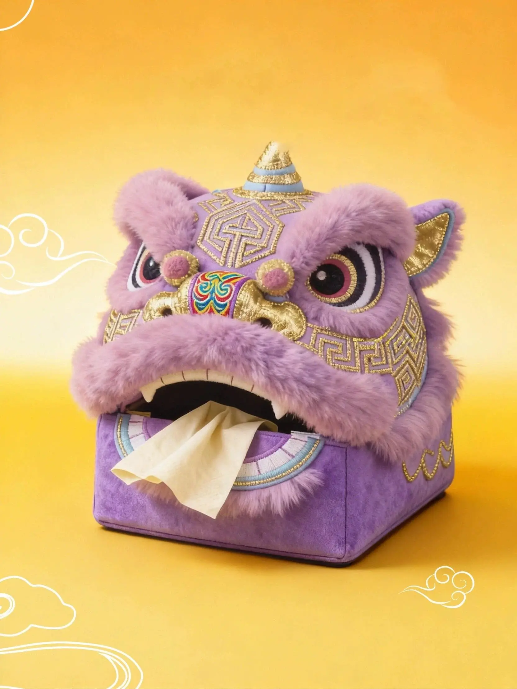 Lion pumping carton high value national style desktop decoration living room fun plush tissue box