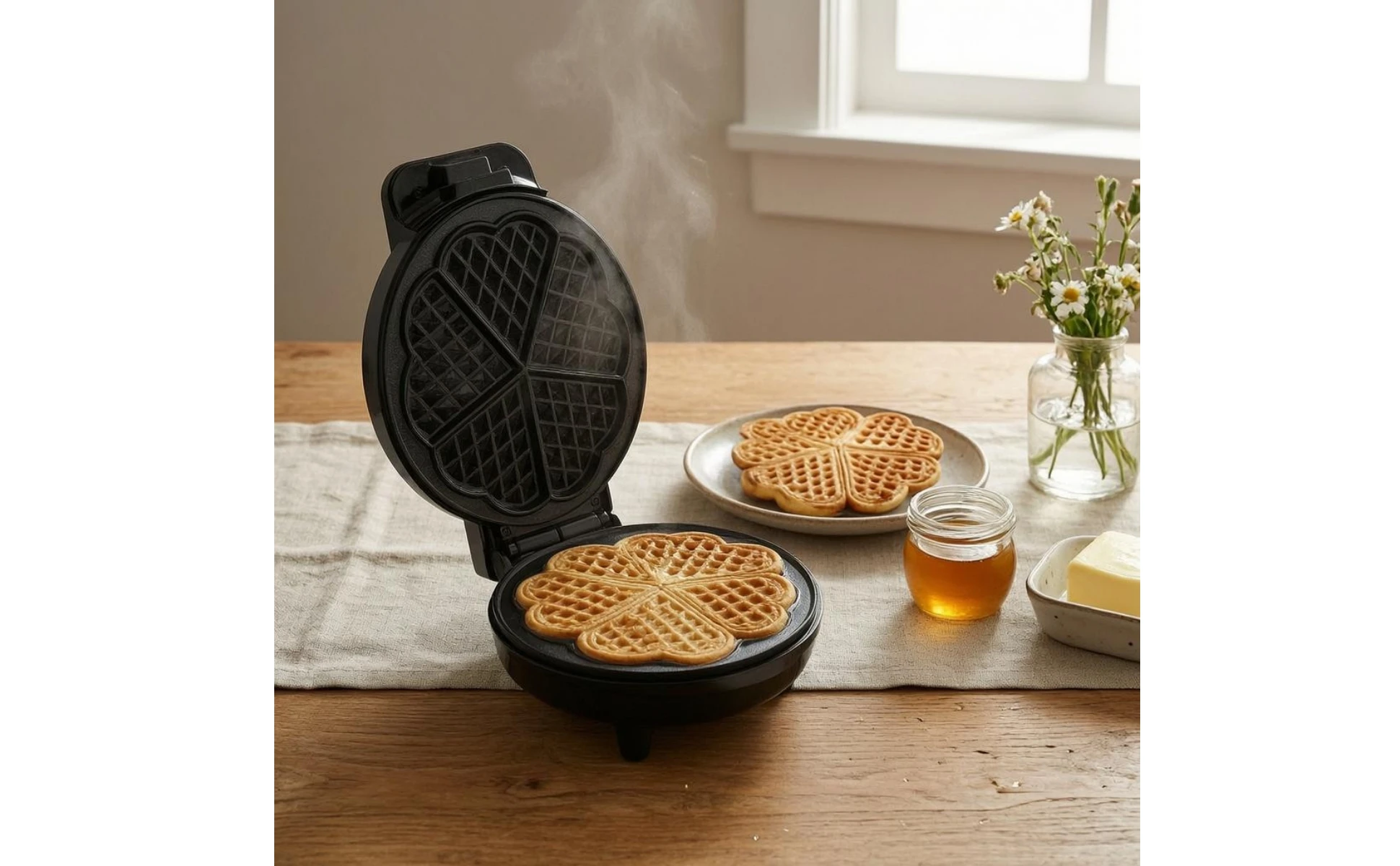 Clamshell Waffle Maker Non-Stick Electric Waffle Maker Small Appliance Indicator Lights Black