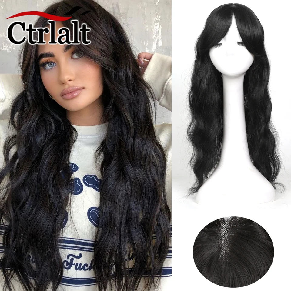 Synthetic 3 Clips In Topper Straight Hairpiece Black Brown Women Fake Hair Clip In Hair Extensions With Bangs Fake Hairpiere