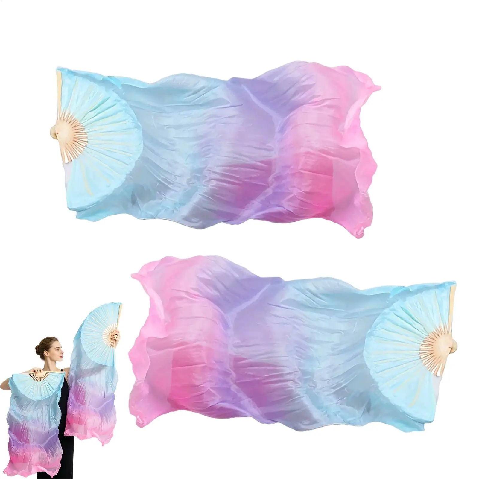 150cm Dancing Fan Belly Dance Fans 2 Pieces Long Dancing Props Faux Silk Fan Veils For Dancers Beginners Professionals