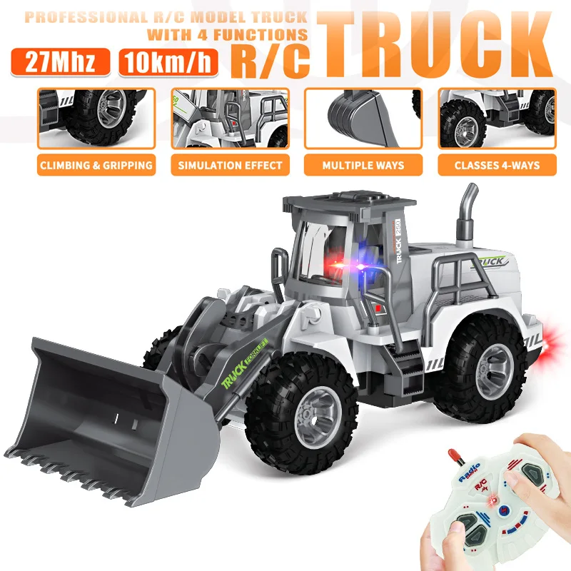 1:30 รีโมทคอนโทรล Bulldozer พร้อมไฟของเล่นเด็ก RC Excavator Road Roller รถบรรทุกของเล่นเด็กจําลองวิศวกรรมยานพาหนะ