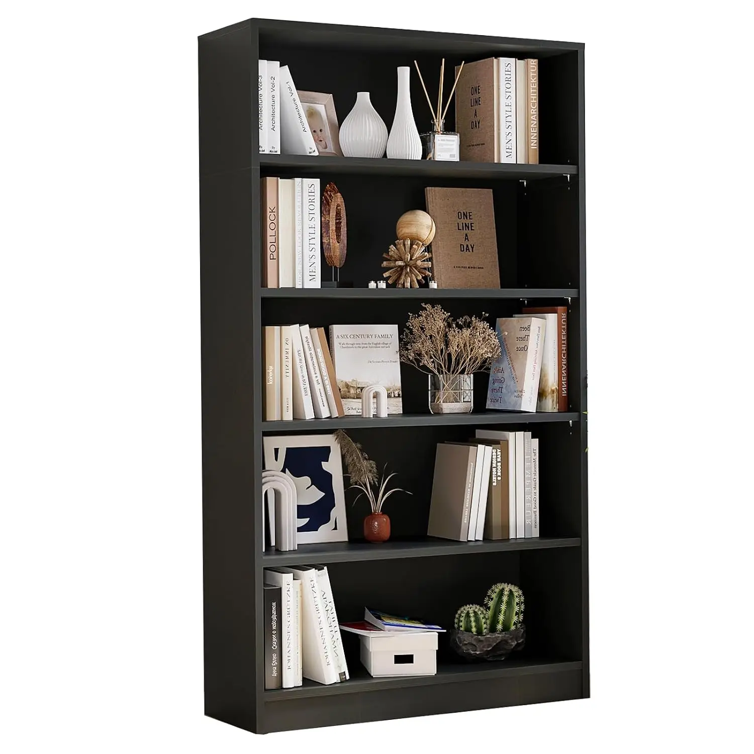 60 Inch 5 Shelf Adjustable Bookcase for Home Office Black, Customized