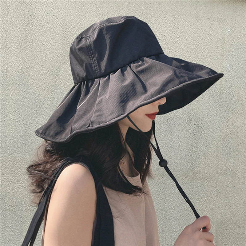 Women Sunshade Hat Summer Thin Sun Protection Hats  Ladies Korean Big Brim Fisherman Hat Sunshade Hat Summer Black Gum Cap