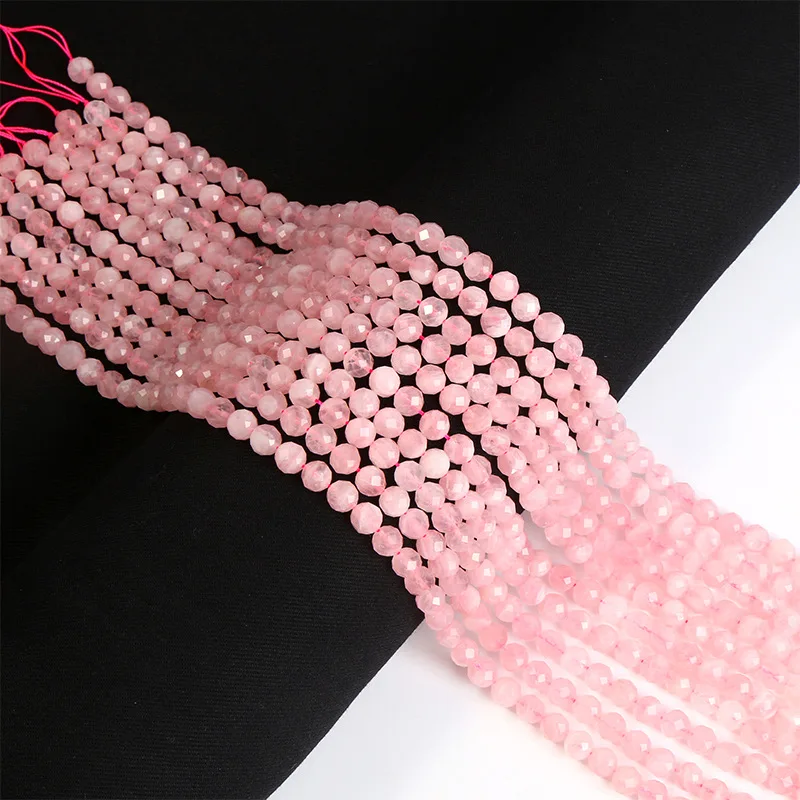 Natural Stone Beads Pink Rose Quartz Faceted Beads for Jewelry Making Diy Bracelet Accessories Strand 4 6 8 10 12mm