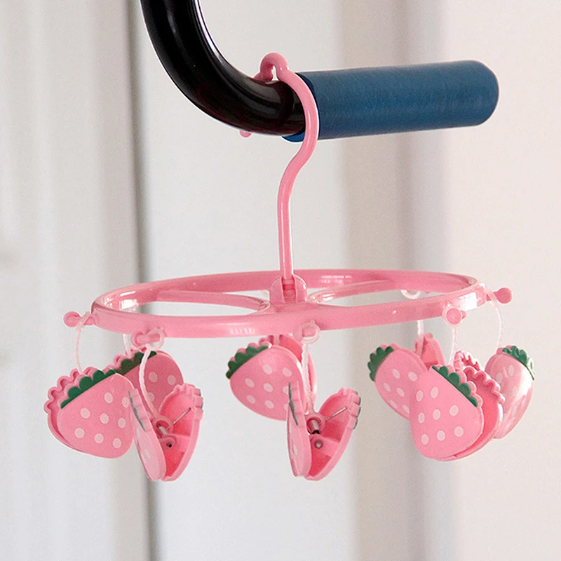 Cute Lovely Strawberry Clothes Dryer Hanger Windproof Socks Underwear Drying Rack Household Heart Storage Laundry Rack Home