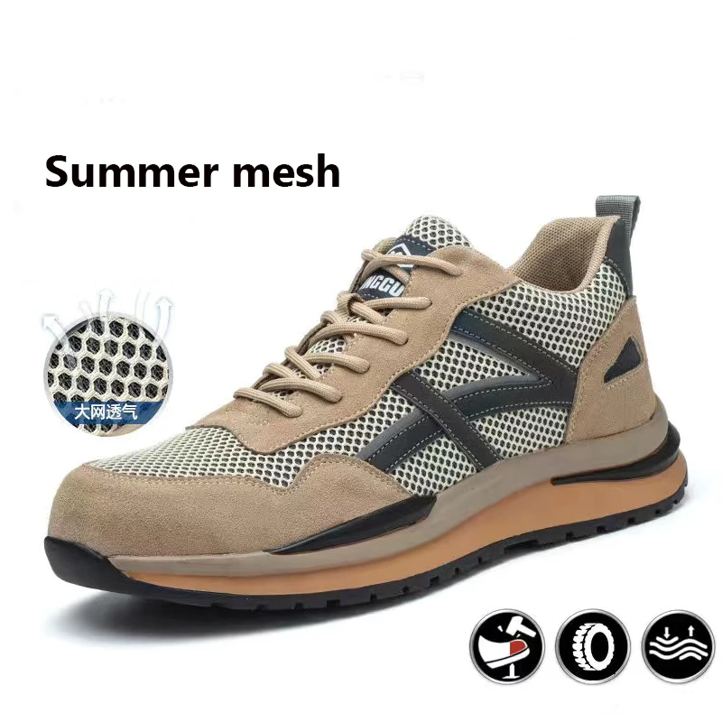 Summer Mesh Breathable Safety Shoes Men Brand Work Sneakers Steel Toe Cap Work Shoes Indestructible Protective Boots Men Shoes