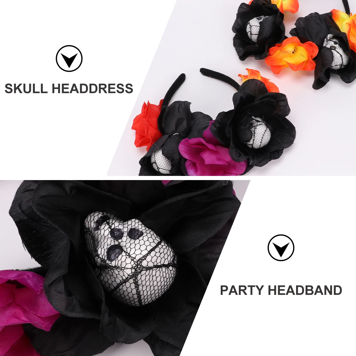 

2 Pcs Skull Headband Halloween Hair Hoop Flower Costume Party Accessory Lightweight Festival Cosplay Stage for Friends