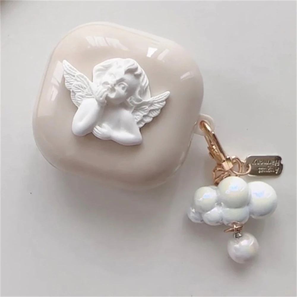 Kawaii Cute Cheek Angel Earbuds Headphones Soft Case For Samsung Galaxy Buds Live With Cloud Pendant Case For Samsung Buds 2 Pro