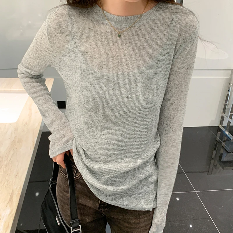 

Long Sleeve Tops Mujer See Through T Shirt Women Autumn Slim Thin Tshirts Korean Womens Clothes Casual Tee Shirt Femme Camisetas