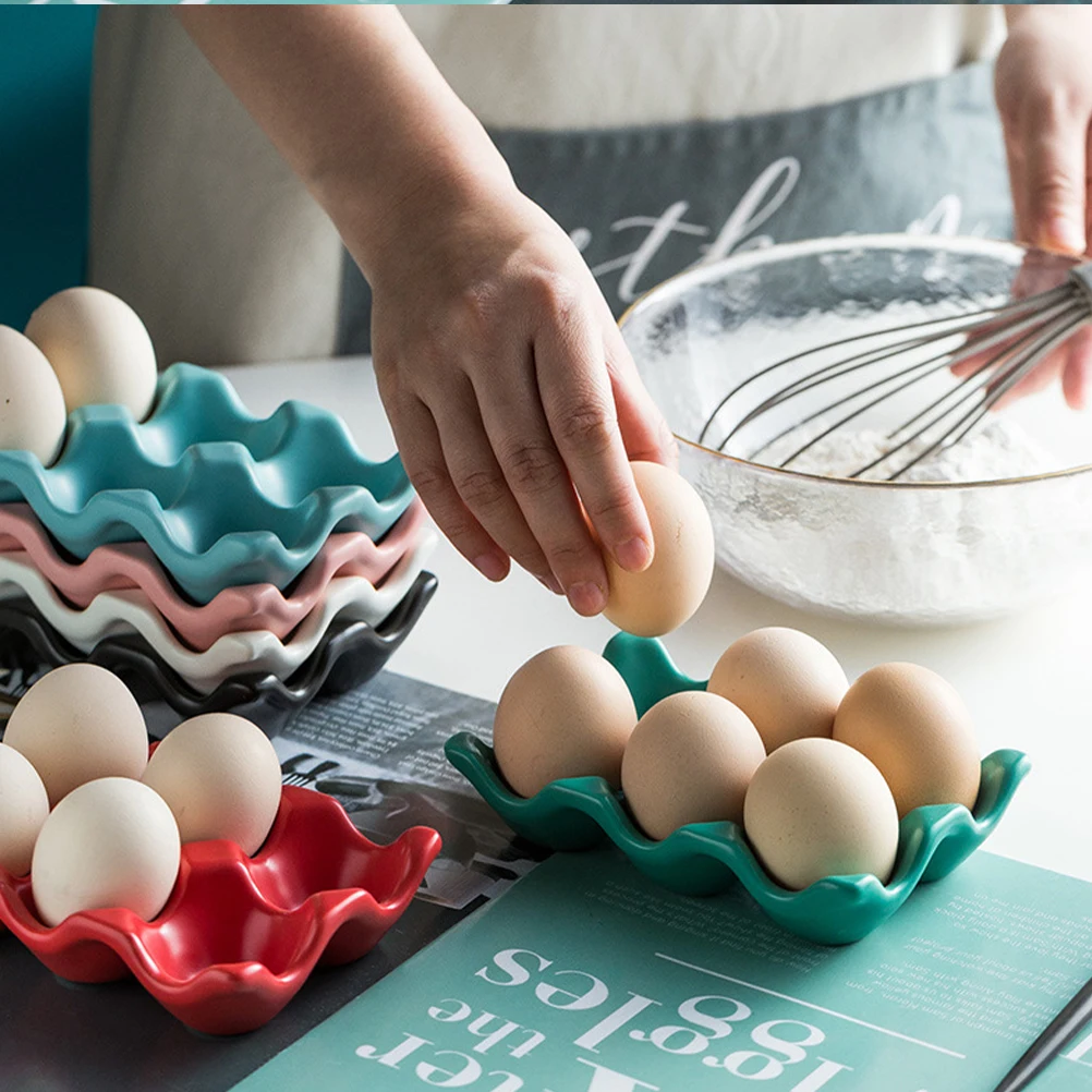 

6 Grids Ceramic Egg Holder Tray Refrigerator Storage Container Anti Slip Bottom Keeps Eggs Safe Fresh Modern Kitchen Utensil