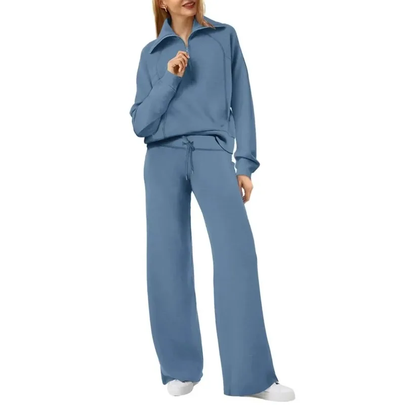 

Womens Fashion Casual Tracksuit Set Long Sleeve Hoodie Wide Leg Pants