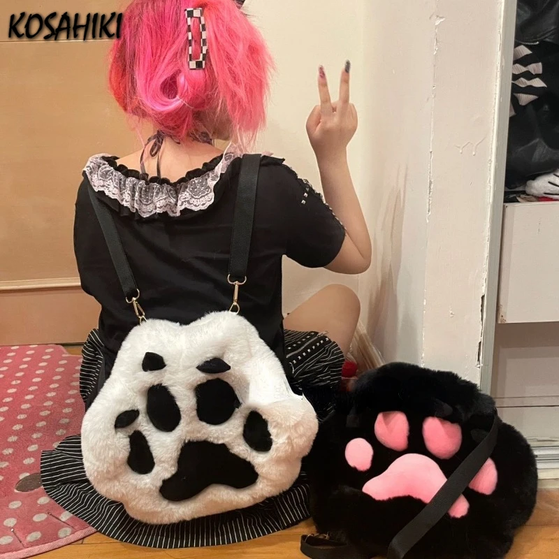 

Japanese Fluffy Kawaii Cat Paw Backpacks Cartoon Sweet Students Fashion Casual Schoolbags Trendy Y2k Cute Crossbody Bags Women