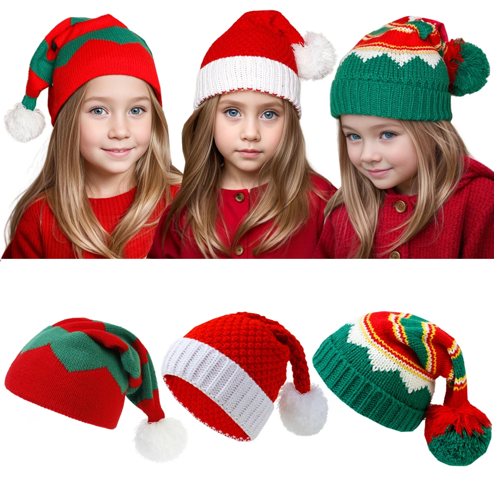 Baby Christmas Hat Pompom Winter Mother Kids Beanie Hats Infant Bonnet Accessories Children Girls Boys Cap Christmas Gift