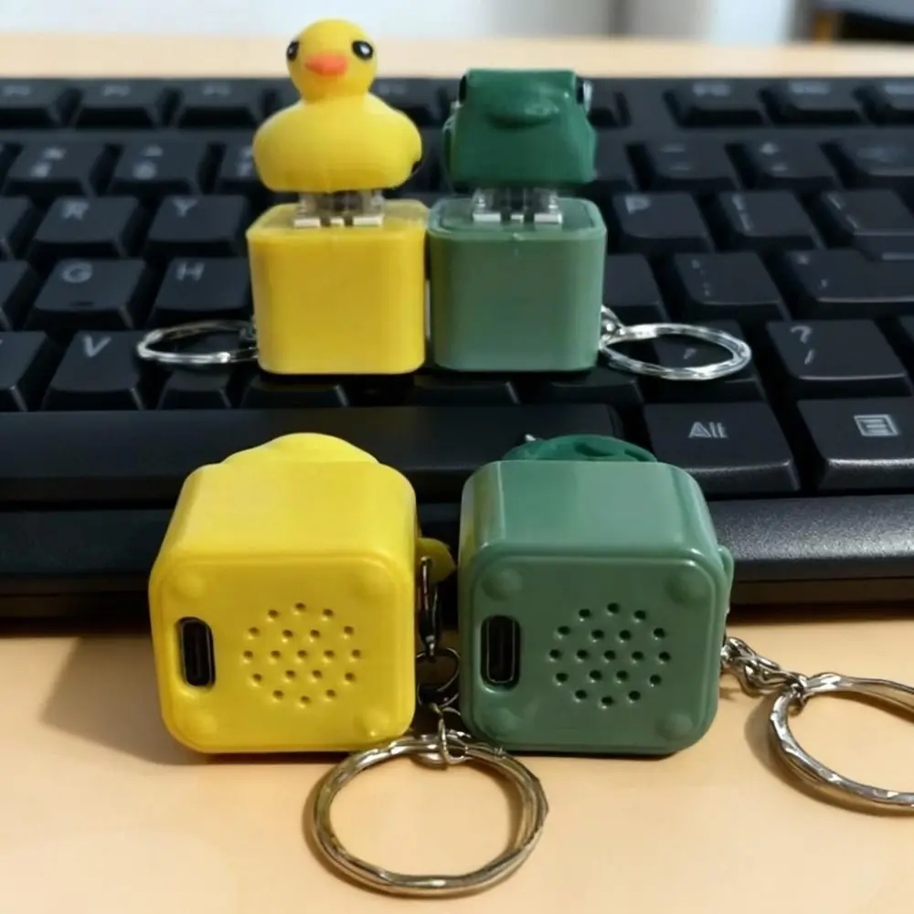 Plastic Croaking Frog Duck Keychain With LED Light Rechargeable Frog Croaking Fidget Keyboard Switche Trinket