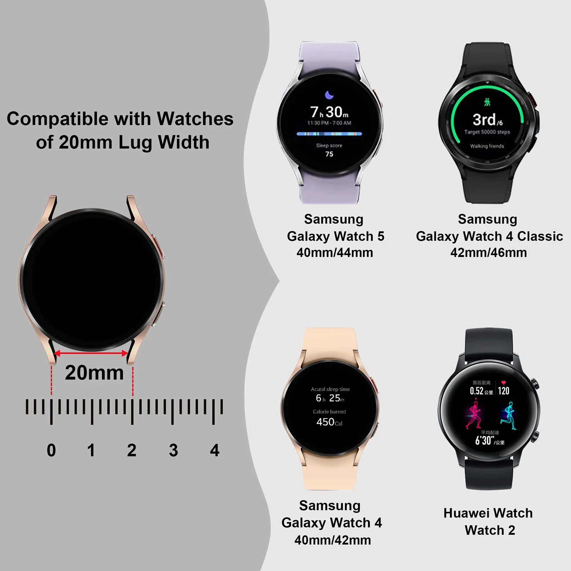 20mm Jewelry Strap for Samsung Galaxy Watch 4/5 Active 2 Gear Sport Metal Chain Woman Correa for Huawei Watch 2 Amazfit Bip Gts2