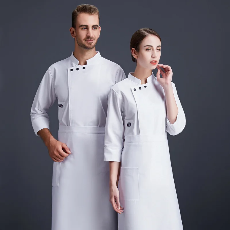 

C669 Chef Uniform Plus Size Waiter Work Clothes Restaurants Hotel Uniform Long-sleeve Unisex Sushi Chef Coat Restaurant Wear