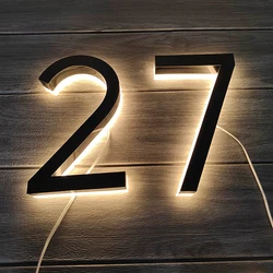 Custom Metal 3D LED House Number Light Outdoor Stainless Steel Lighted Letter Sign Address Plaque Home Door Plates Waterproof