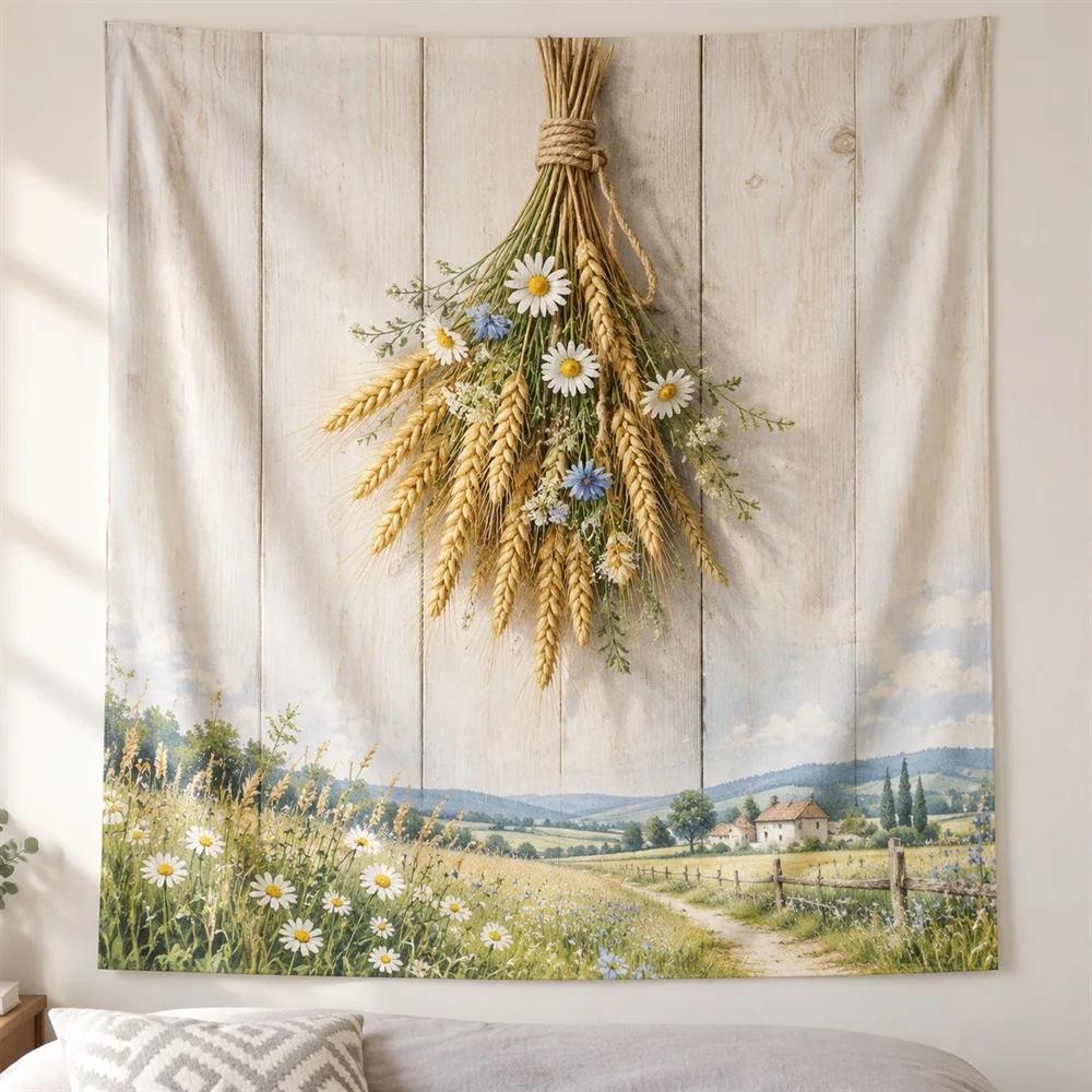 VIKAMA Wheat Bundle Twine Tapestry Wall Hanging, Farmhouse Wall Art Tapestries for Living Room Bedroom Entryway Dining Room