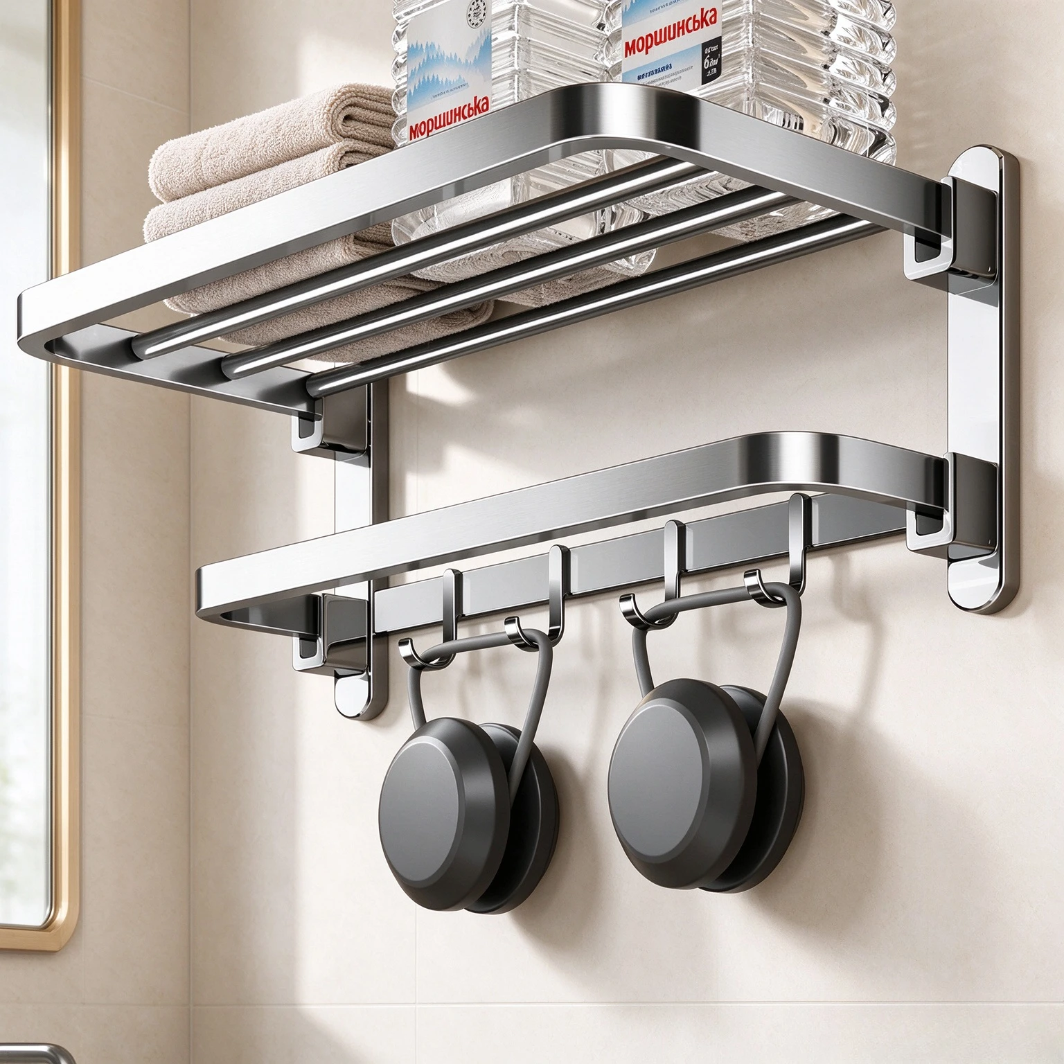 304 Stainless Steel Towel Rack Non Perforated Bathroom Towel Holder Toilet Hanger Wall Mounted Organizer