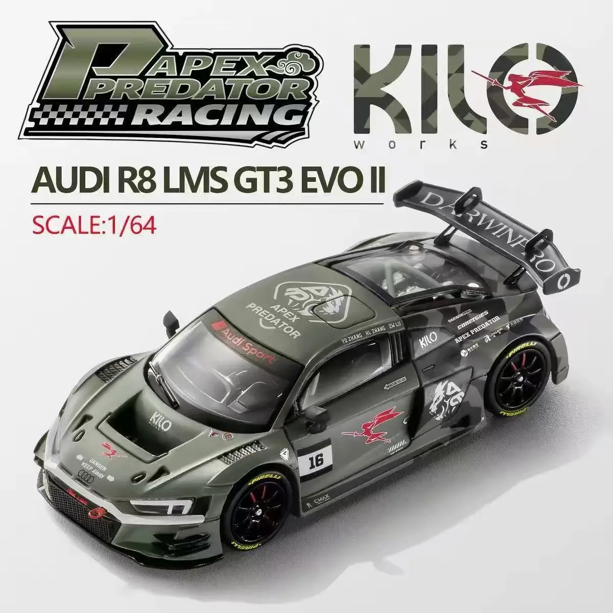 Modelo de Auto de Aleación a Escala 1:64 de KILO Works, Audi R8 LMS GT3 EVO2