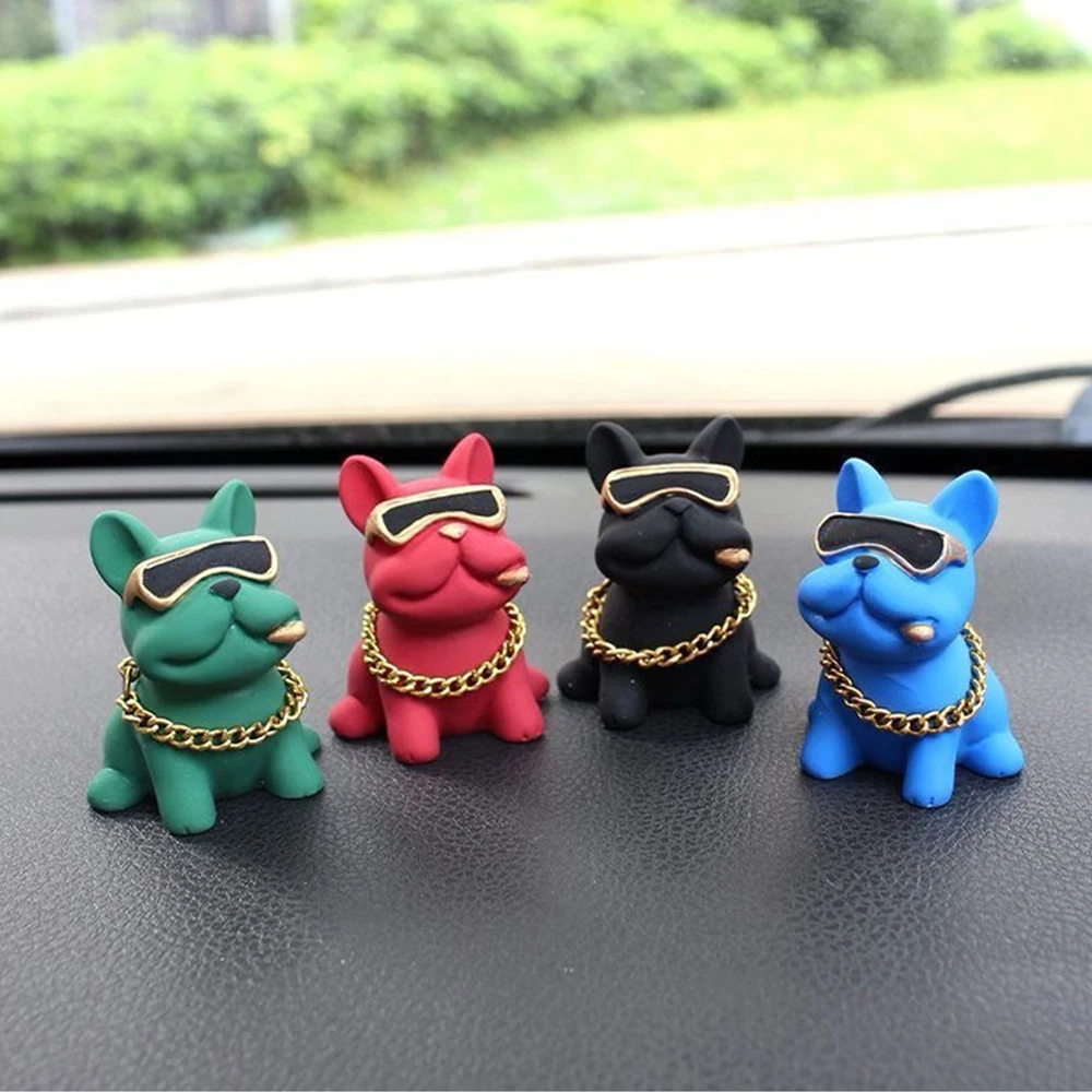 Trendy Cool Bulldog Statue Resin Parking Number Plate Desktop Decoration Stylish Sunglasses Dog Car Decor Gift Dog Figurines