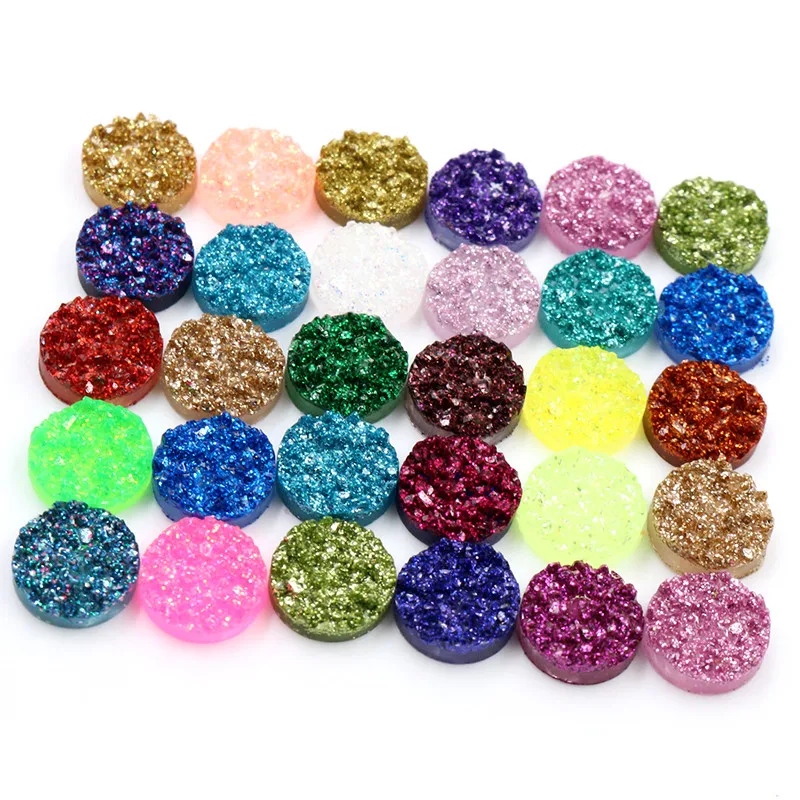 New Fashion 8mm 10mm 12mm 40pcs/Lot Druzy Natural Ore Style Resin Cabochons For Bracelet Earrings DIY Jewelry Making Accessories
