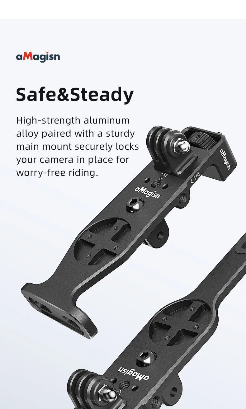 aMagisn Fahrradcomputer-Halterung aus Aluminium mit 1/4-Zoll-Gewinde und 3-Pin-Anschluss für Garmin, Wahoo, Bryton & GoPro 13, DJI Insta360 Action-Kamera Zubehör – Detail 3