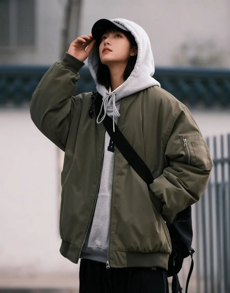 

Bomber Jackets Womens Jacket Streetwear Autumn Polyester Mesh Spliced O-Neck Slimming Flared Artistic Korean Style Minimalist OL