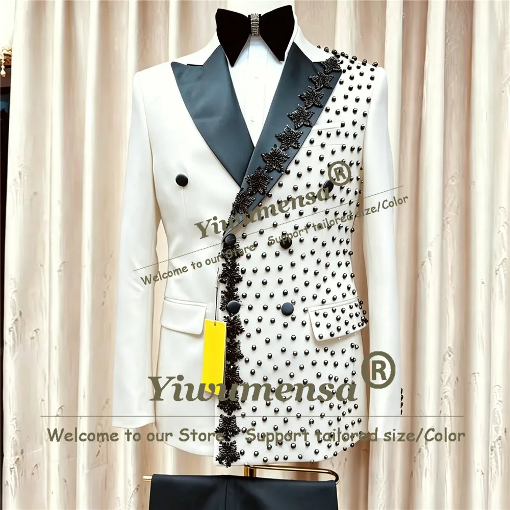 Asymmetric Groom Tuxedo Suit For Wedding Black Lapel Pearls Beading Prom Blazer Pants 2 Piece Sets Graduation Red Carpet Outfits