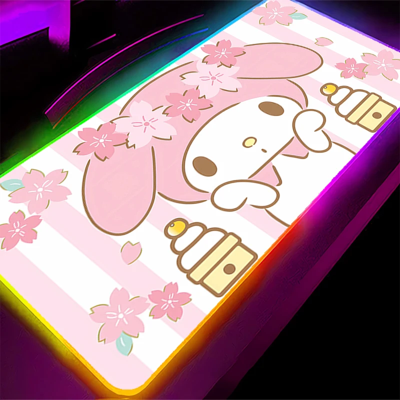 لوحة ماوس LED XXL My Melody Anime Gamer Computer RGB Mousepad ملحقات الألعاب مكتب الكمبيوتر المحمول اللوحي Varmilo لوحة المفاتيح الخلفية