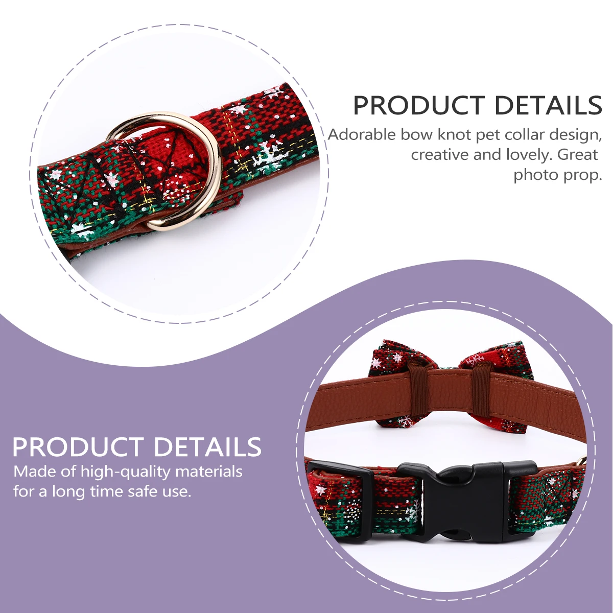 

2Pcs Christmas Dog Collar Leash Set Adjustable Snowflake Pet Supplies Bow Ties Photo Props Stylish Xmas Neck Chain Necklace Pet