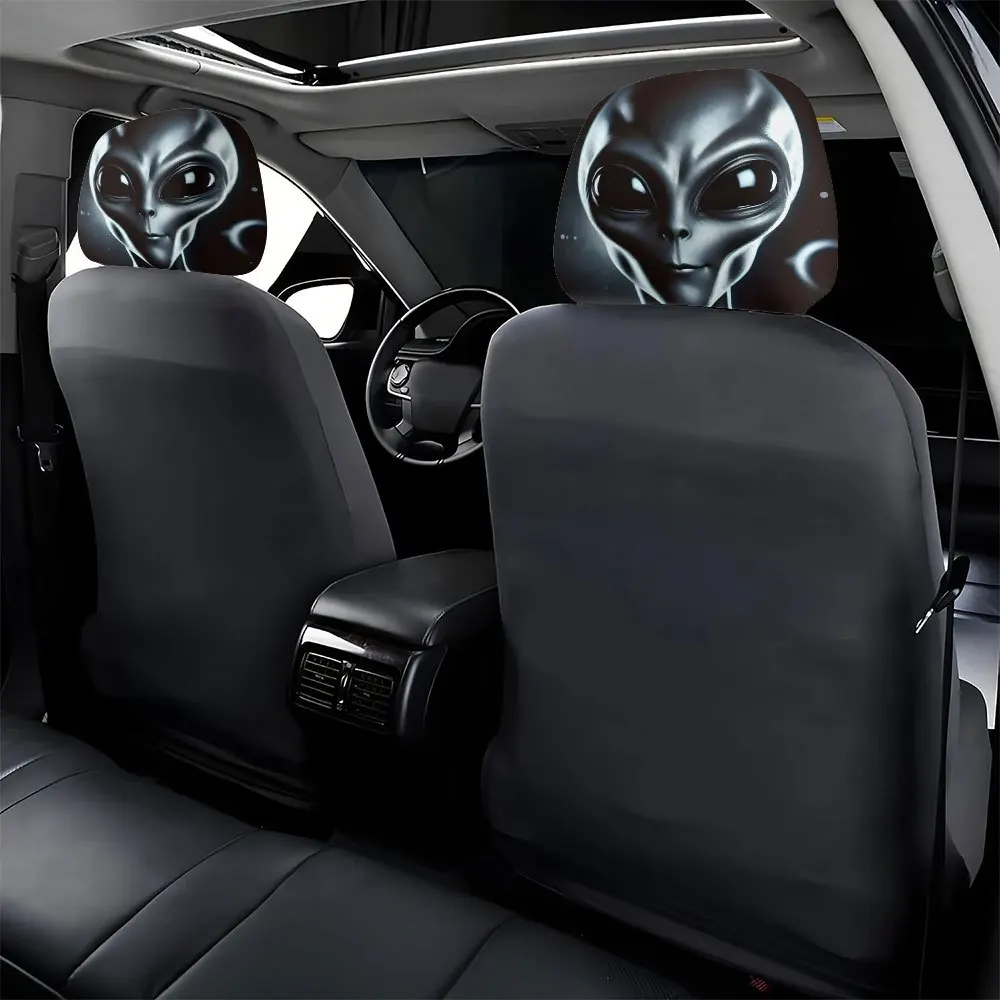 Futuristic Alien Pattern Car Headrest Covers 2Pcs Durable Washable Comfortable Neck Protection Stylish Auto Interior Decor Seat