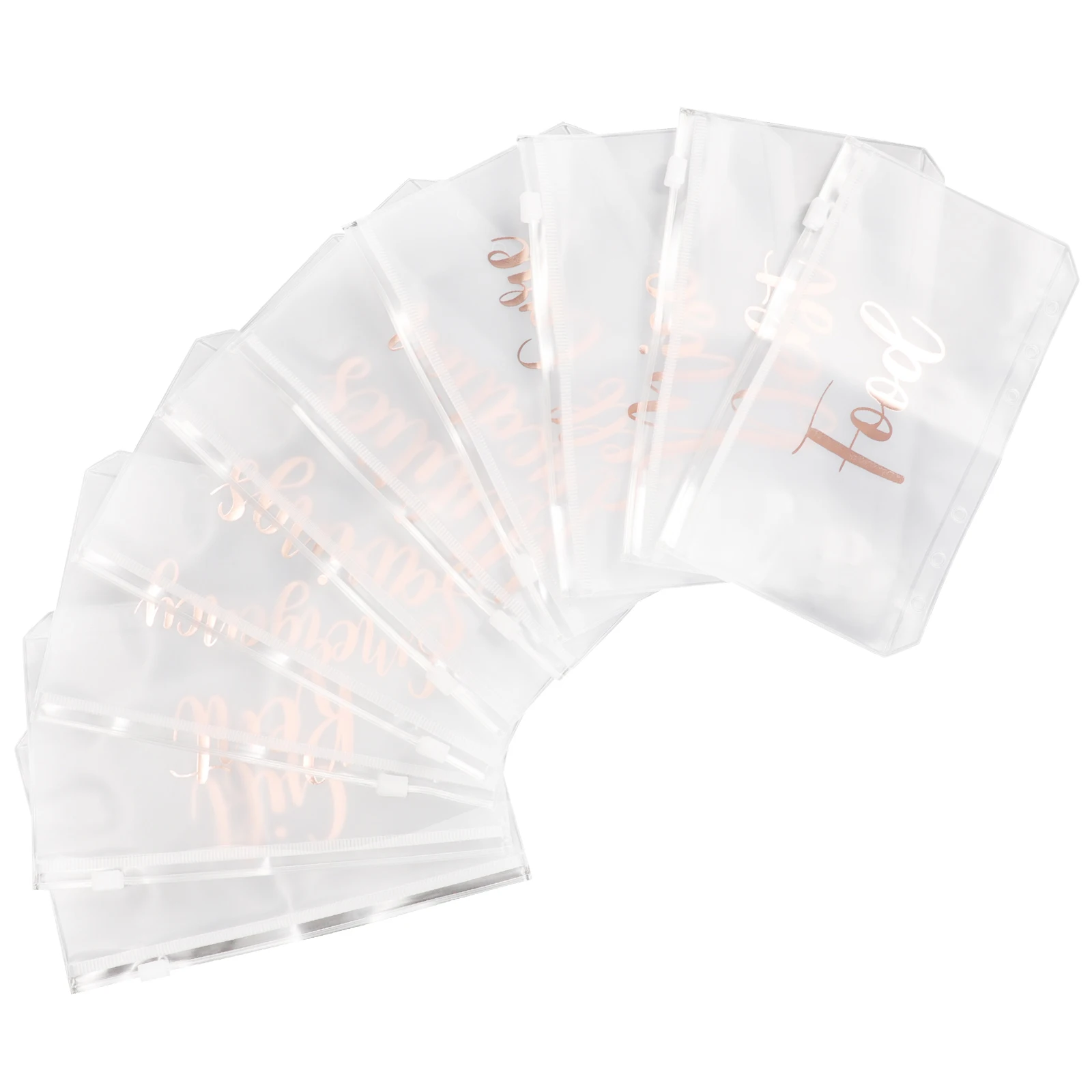 

10 Pcs A6 Cash Budget Bag Pen Detachable 6 hole Binder PVC Pocket Hot Stamping Zipper Office Folder Loose Leaf Bags Notebook