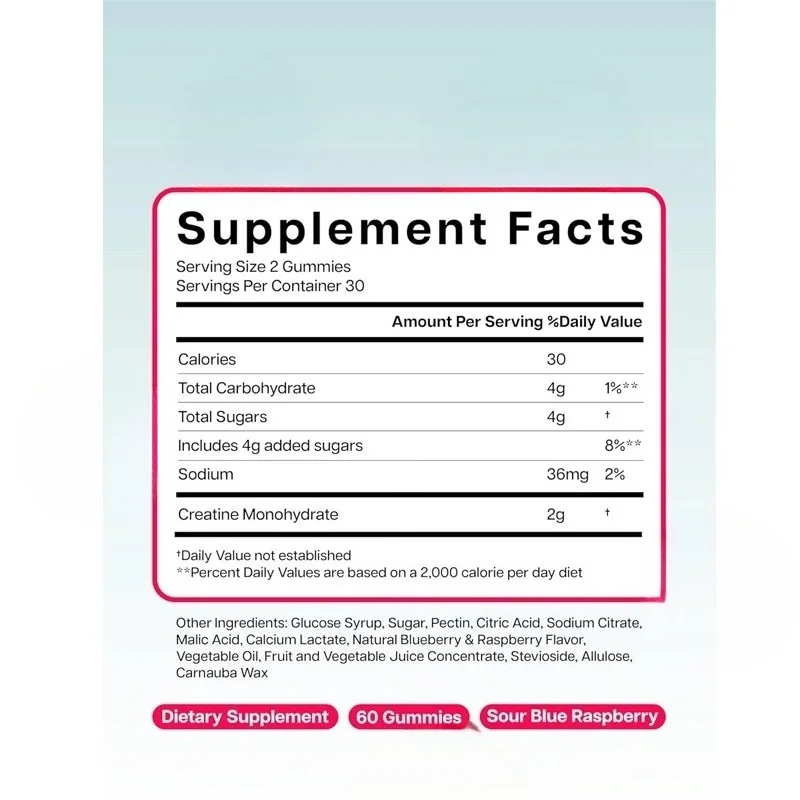 Creatine Gummies - High-purity Acid Blue Raspberries - Chewable Gummies for Muscle Strength and Energy Enhancement