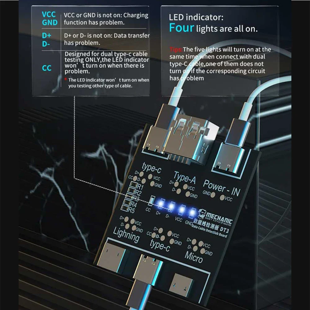 MECHANIC DT3 ON-OFF Data Cable Detection Board for IPhone Android Data Cable Lightning/Type-C/Micro Data Switching Test Board