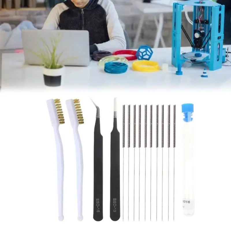 

652F 3D Printer DIY Brass Extruder Nozzles Cleaning Needles Brushes Set of 15Pcs